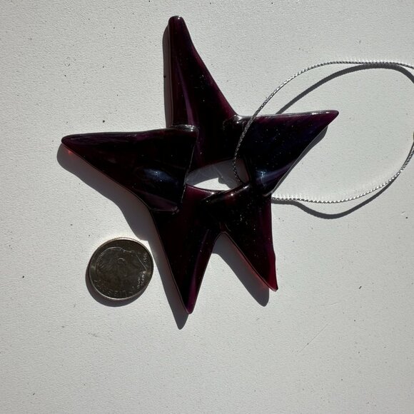 #2121 5 STAR DARK PURPLE RED 5 POINT STAR ORNAMENT / SUNCATCHER  FUSED - Picture 1 of 5